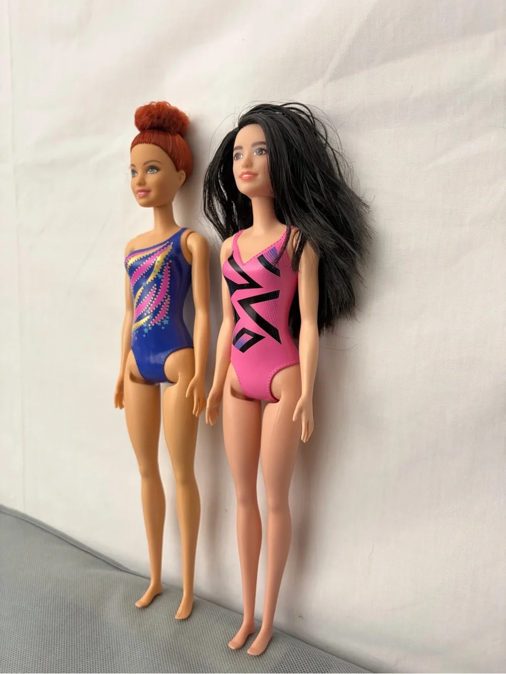 Barbie Ballet Dance Dolls Pair Blue Pink Leotards Excellent (F291)